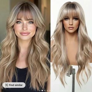 NEW 24inch Ombré Long Blonde Wig with Bangs